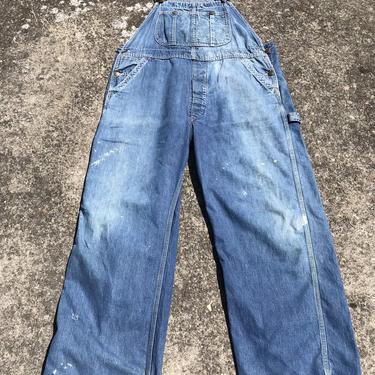 50’s denim overalls~ Big Mac men’s workwear railroad cotton made USA distressed Unisex androgynous indigo blue size M/L 