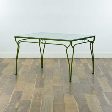 Vintage Lime Green Patio Dining Table W/ Glass Top