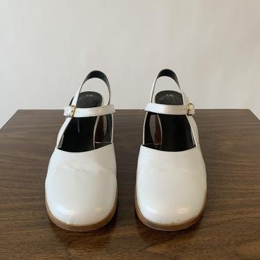 1970's White Leather Wedges