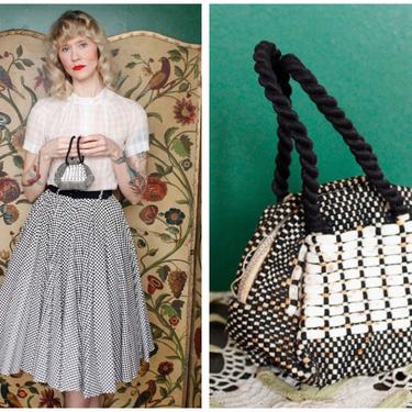 1940s Purse // Mini Woven Black & White Purse // vintage 40s purse 