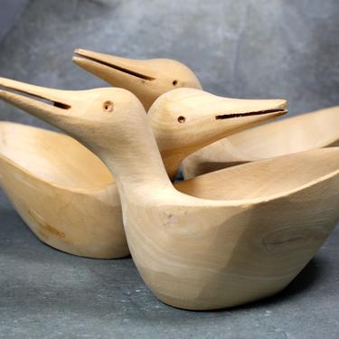 Set of 3 Hand Carved Wooden Duck Bowls - Folk Art - Unfinished Wood Bowls - Nesting Duck Bowls | Free Shipping 
