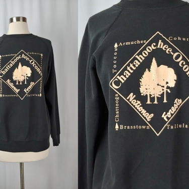 Vintage Nineties Chattahoochee Georgia National Forest Sweatshirt - 90s Black Crew Neck Pullover Sweatshirt Medium 