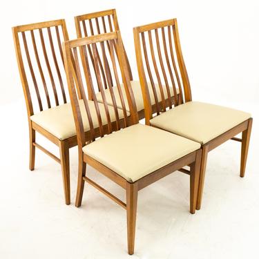 Lane First Edition Mid Century Walnut Highback Dining Chairs - Set of 4 - mcm 
