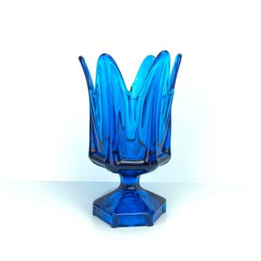 Vintage Viking Mid Century Modern Hankerchief Stretch Glass Vase Compote Blue 