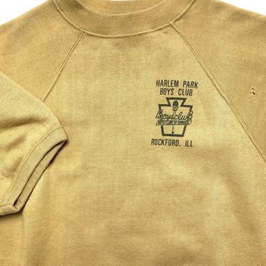 Vintage 1960s/1970s Harlem Park Boys Club Short Sleeve Sweatshirt ~ fits M ~ Faded ~ Crewneck ~ Flocked Print ~ Illinois ~ Raglan 