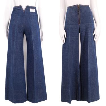 70s French Dressing Co high waisted denim bell bottoms jeans 31  / vintage 1970s dark denim wide leg flares pants deadstock 6 M 