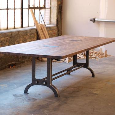 Large Walnut industrial Conference or Dining room Table by CamposIronWorks