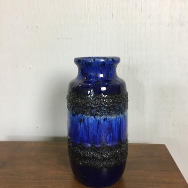 Mid Century Fat Lava Cobalt Blue Ceramic Vase 
