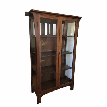 Free Shipping Within US - Mission Arts & Crafts Oak and Glass Two Door Display Cabinet 