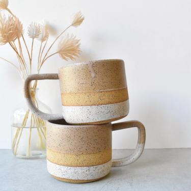 Short Speckled Stoneware Desert Pink and White Simple Color Block Handmade Ceramics Mug 