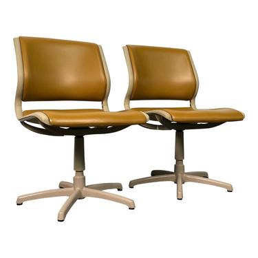 Gold Vinyl Steel Pedestal Based Mid-Century Modern Chair / Office Chair ~ A Pair 