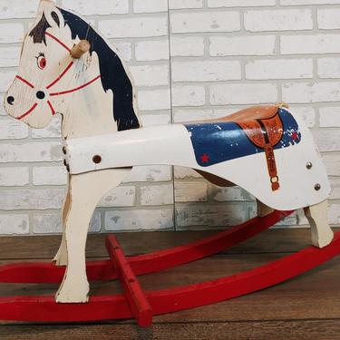 Adorable Primitive Metal and Wood Rocking Horse 
