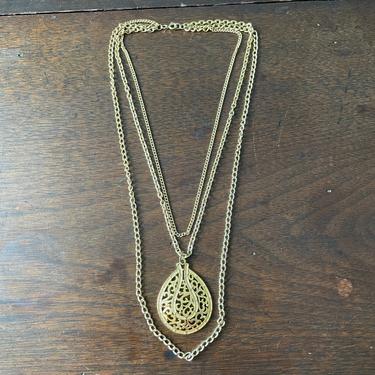 Layered Gold Baroque Teardrop Pendant Necklace