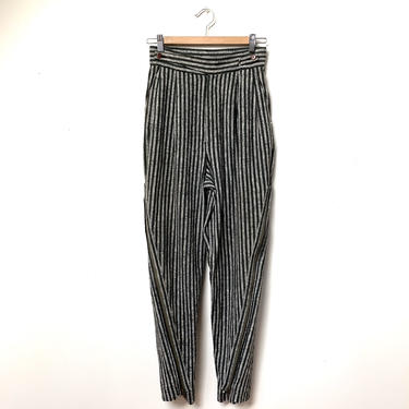 1980s Issey Miyake Pants / 80s Striped Convetable Zip Side Cotton Trousers 