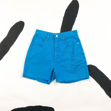 90s Jeans De Christian Lacroix Bright Blue Denim Cutoffs / Cut off Shorts / Jean Shorts / Logo Patch / Designer / Small / Turquoise / 90210 