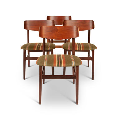 Set of Four Vintage Walnut &amp; Teak Danish Modern Dinning Chairs 