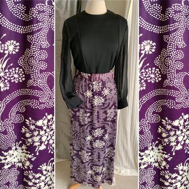 Flower Power Maxi Dress, Sheer Chiffon Sleeves, Belted, Vintage 60s 70s, Groovy 