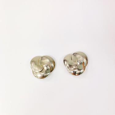 Vintage 80's Minimalist Silver Tone Knot Clip On Earrings 