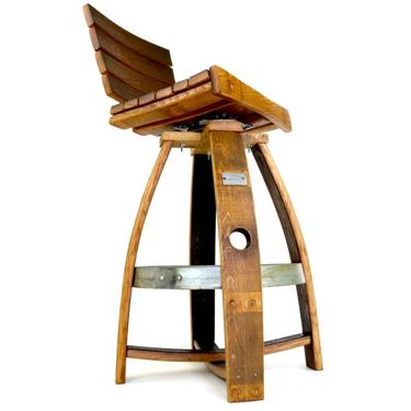 Wine Barrel Pub Stool w/ Memory Swivel &amp; Backrest - Barrel Furniture - Bar Stool 