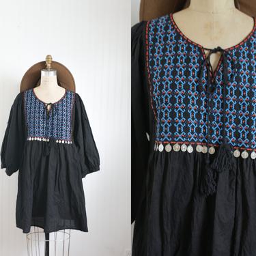 black embroidered coin ethnic dress - large 