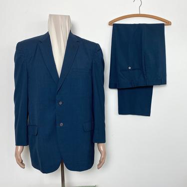 Vintage 1950s Blue Men's Suit 50s Two Button 42 Chest 