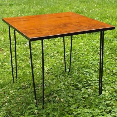 Vintage mid century modern pine and wrought iron hairpin leg table -- $160