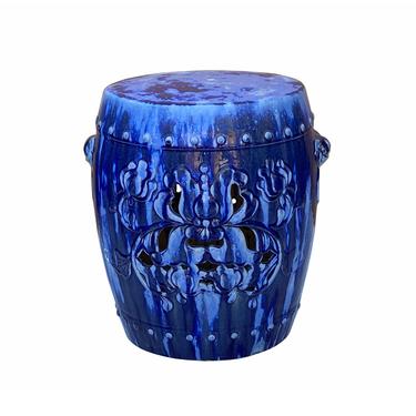 Chinese Mixed Blue Round Lotus Clay Ceramic Garden Stool Table cs7061E 