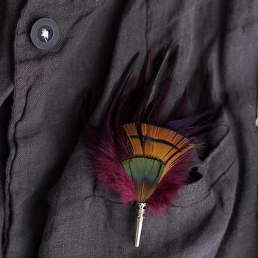 Burgundy and Orange Feathers Brooch