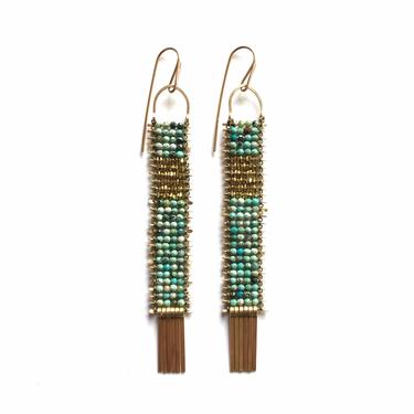 Green Turquoise with a window of Gold Earrings