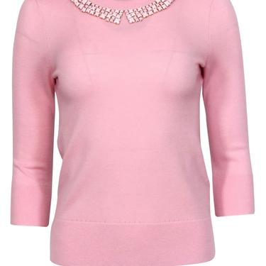 Kate Spade - Light Pink Cropped Sleeve Sweater w/ Embellished Neckline Sz S
