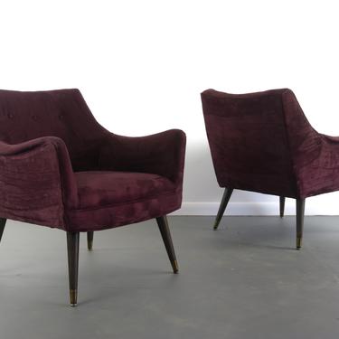 Pair of Mid Century Lounge Chairs in Rich Purple 