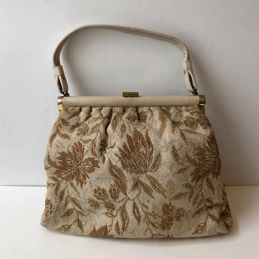 Beige/Yellow Tapestry Handbag - 1970s 