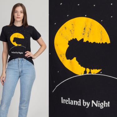 Vintage &amp;quot;Ireland By Night&amp;quot; Sheep Silhouette T Shirt - Small | 80s 90s Black Funny Graphic Tourist Tee 