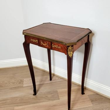 Antique French Transition Louis XV XVI Style Gilt-Bronze Mounted Parquetry Side Table Attributed to François Linke 