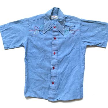 70’s KIDS Embroidered Chambray Shirt Sz 12 