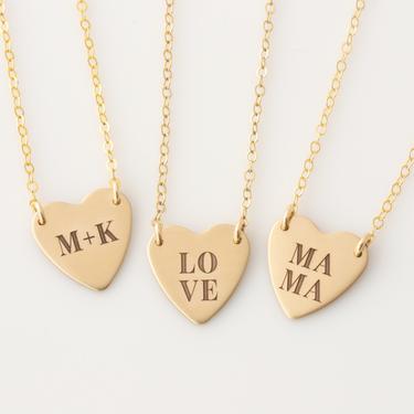 Custom Heart Necklace, Gold LOVE Necklace, Personalized Valentine's Day Necklace, Initials Necklace,  Anniversary Date Necklace Gift for Her 