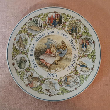 Vintage Beatrix Potter Nursery Ware 1993 Peter Rabbit Birthday Plate By Wedgwood 