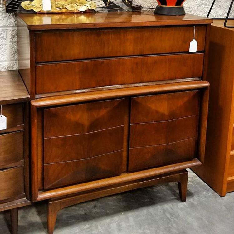 Gorgeous mid-century tall chest in walnut. $495.