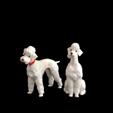 Vintage Mid Century Modern Pair of Fine Detailed Porcelain Poodle Dog Figurines JHR Hutschenreuther Bavaria Germany 2 Poodles Dogs 