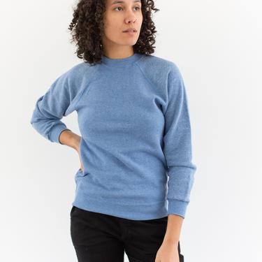 Vintage Heather Blue Crew Raglan Sweatshirt | Blank Cozy Fleece Sweat | XS S | 