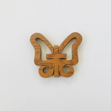 Vintage Carved Wood/ 1980s/ Butterfly/ Trivet/ FREE SHIPPING 