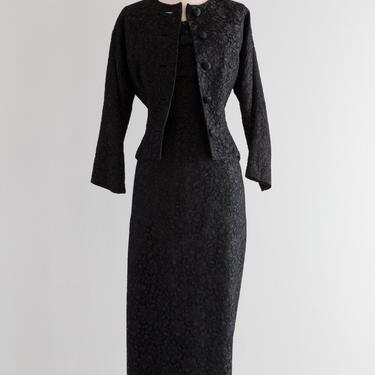 Rare 1950's Don Loper Couture Black Lace Dress & Jacket  / Waist 32