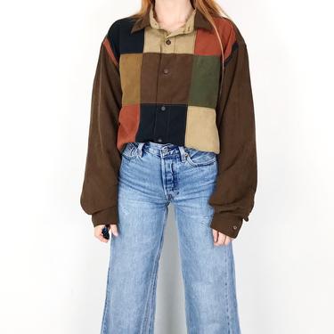 Patchwork Faux Suede Oversized Shirt 