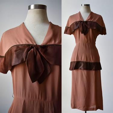 Vintage 1930s 2pc Outfit  / 1930s Blouse and Skirt / 2pc Cocktail Outfit / Brown Outfit / Silk Vintage / Dolly Dimple 