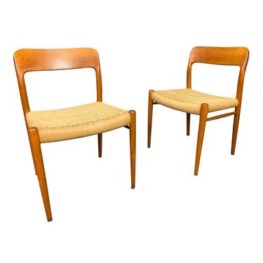 Pair of Vintage Danish Mid Century Modern Teak Dining Chairs &amp;quot;Model 75&amp;quot; by Niels Moller 