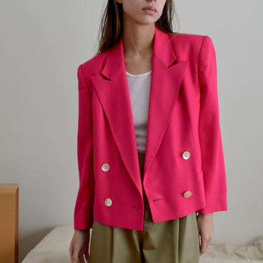 hot pink linen blend cropped double breasted blazer jacket 