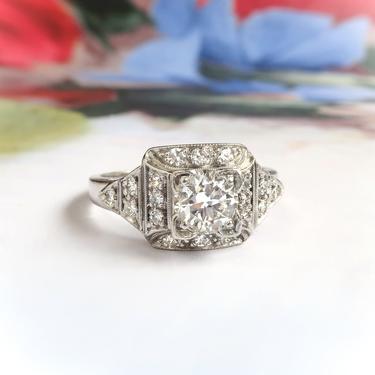 Art Deco .94 ct. tw. Diamond Square Halo Engagement Ring Platinum 