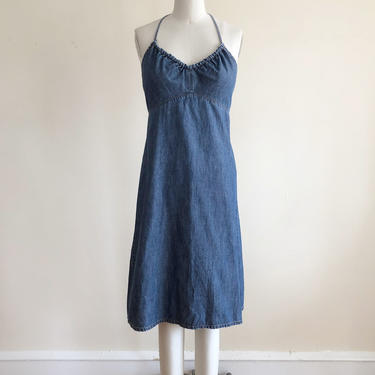 Dark Blue Denim Halter Mini Dress - 1990s 
