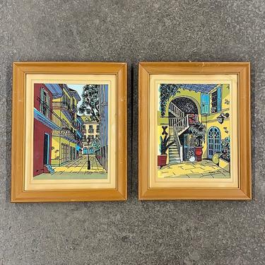 Vintage Gypsy Lou Webb Lithographs 1960s Retro Size 16x13 Mid Century Modern + New Orleans + French Quarter + Set of 2 + MCM Wall Decor 