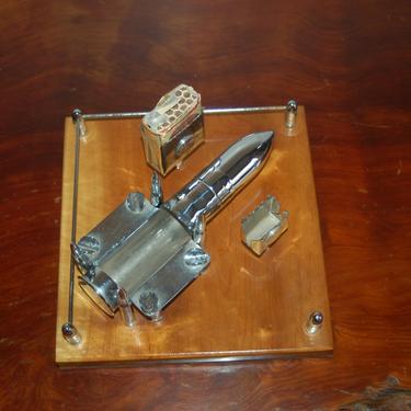 WW2 Chrome Trench Art Artillery Shell Ashtray, Cigarette Holder w/ pack of &quot;Horse Shit&quot; Cigarettes, Chrome Fence, Coin Cigarette Holders 